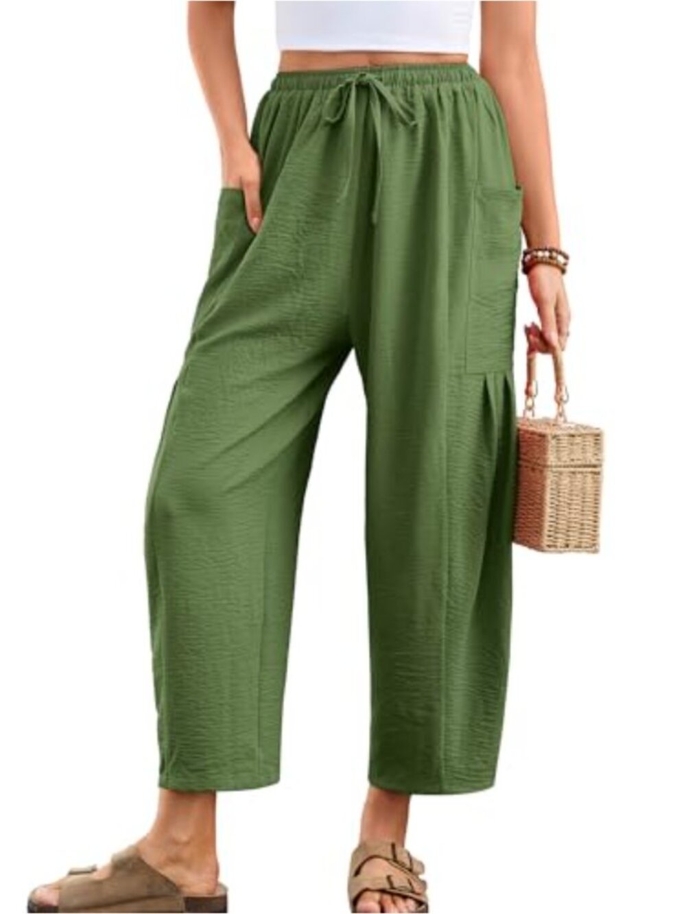 Women's Wide Leg Palazzo Harem Pants with Pockets Drawstring Casual Beach Travel